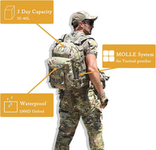 Load image into Gallery viewer, MOLLE Assault Pack – Multicam Fabric with Coyote Webbing | Classic 30L Field Pack for Patrol & EDC - AKmax