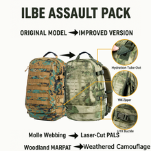 画像をギャラリービューアに読み込む, ILBE 2.0 Assault Pack 45L –FG Camo Tactical Backpack with Laser-Cut MOLLE Panels & Hydration System for Outdoor, Military, Hiking