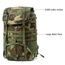Load image into Gallery viewer, MOLLE Large Rucksack – Woodland Camo | Full Field Pack with Frame, Harness, Side Pouches & Waist Pack - AKmax