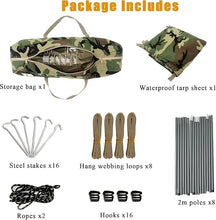 Load image into Gallery viewer, AKmax Military Army Camping Tarp Waterproof Hammock Rain Fly Tent Tarps with Poles for Backpacking, Camping, Hiking, Woodland Camo
