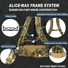 画像をギャラリービューアに読み込む, Military Alice Max Pro Pack Frame with, Kidney Pad & Waist Belt (ALICE frame Max Multi-terrian) - AKmax