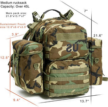 Load image into Gallery viewer, MOLLE Medium Rucksack – Woodland Camo | Classic 60L Load Pack with Frame for Forest Operations - AKmax