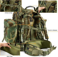 Load image into Gallery viewer, MOLLE Medium Rucksack – Woodland Camo | Classic 60L Load Pack with Frame for Forest Operations - AKmax