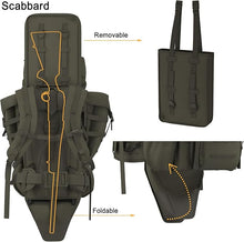 Load image into Gallery viewer, MT Military Hunting Rucksack with Detachable Rifle Carry System – 77L Backpack with Aluminum External Frame for Camping, Hunting, and Hiking