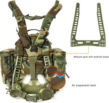 Load image into Gallery viewer, MOLLE Medium Rucksack – Woodland Camo | Classic 60L Load Pack with Frame for Forest Operations - AKmax