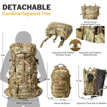 Load image into Gallery viewer, AKmax Large Rucksack with Detacheable Tactical Backpack Hydration Pack Shoulder Straps and Waist Belt Multicam - AKmax