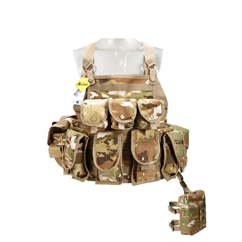 Akmax Military Tactical Assault Vest with MOLLE Pouches Army Combat Chest Rig with Leg Pack OCP - AKmax Military