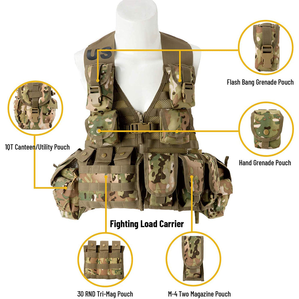 Olive Green Camo print Bullet Proof Jacket with 6 magazine Pouches