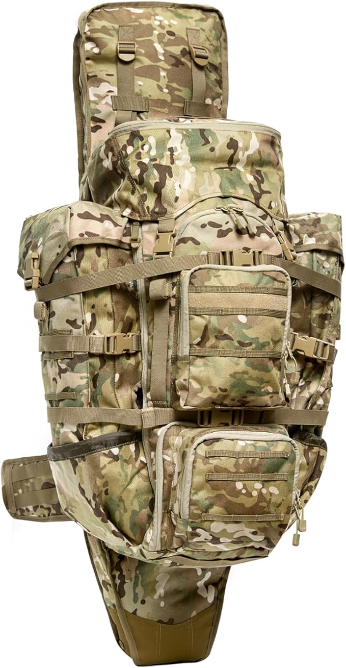 MT Military Hunting Rucksack with Detachable Rifle Carry System – 77L Backpack with Aluminum External Frame for Camping, Hunting, and Hiking