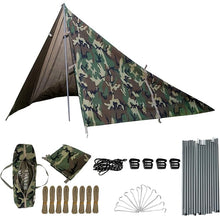 Load image into Gallery viewer, Woodland military camping tarp with telescoping pole kit
