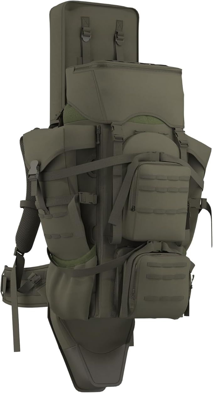 MT Military Hunting Rucksack with Detachable Rifle Carry System – 77L Backpack with Aluminum External Frame for Camping, Hunting, and Hiking