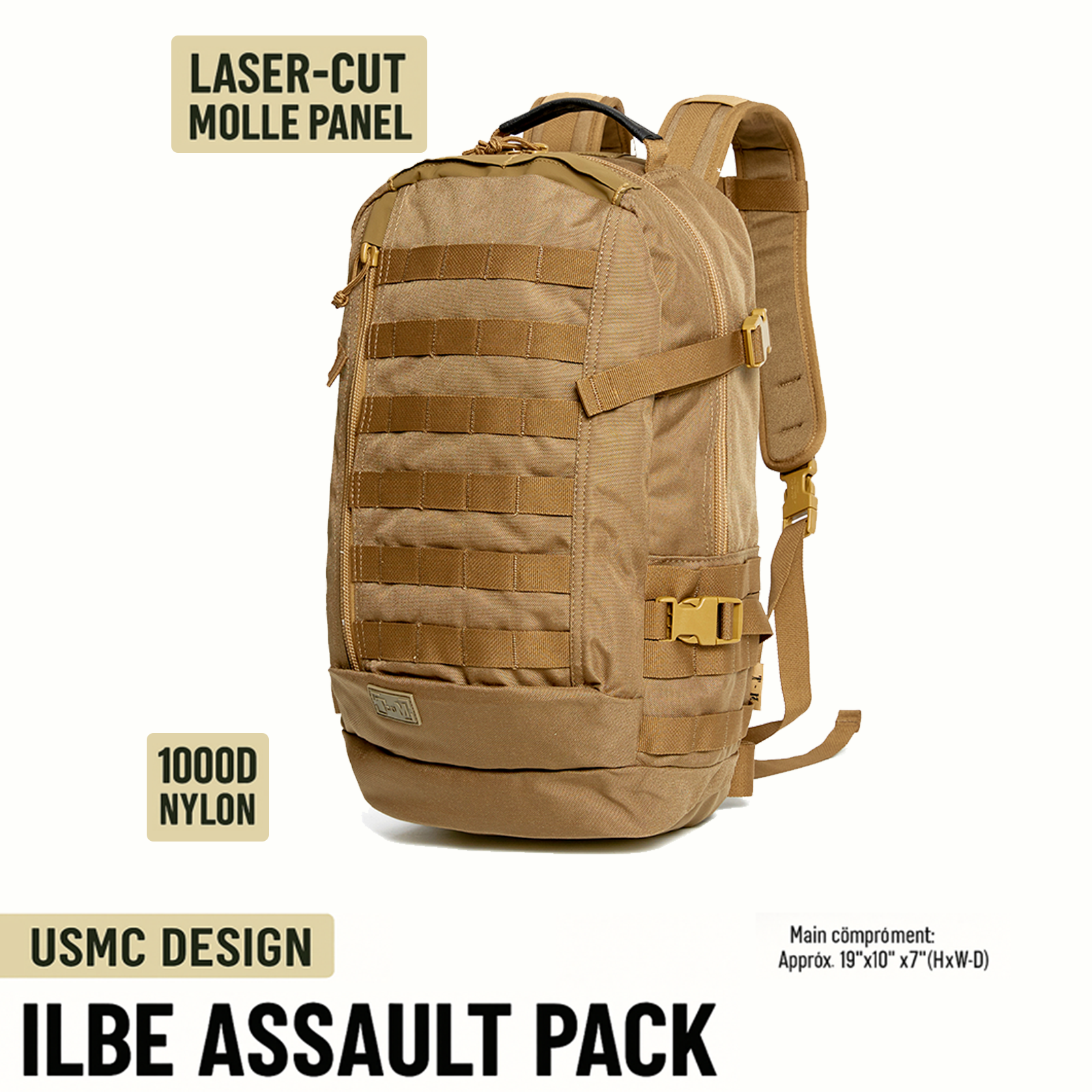 ILBE 1.0 Assault Pack 45L –Coyote Tactical Military Backpack with MOLLE System & Hydration Compatibility for Outdoor, Hiking, Rucking