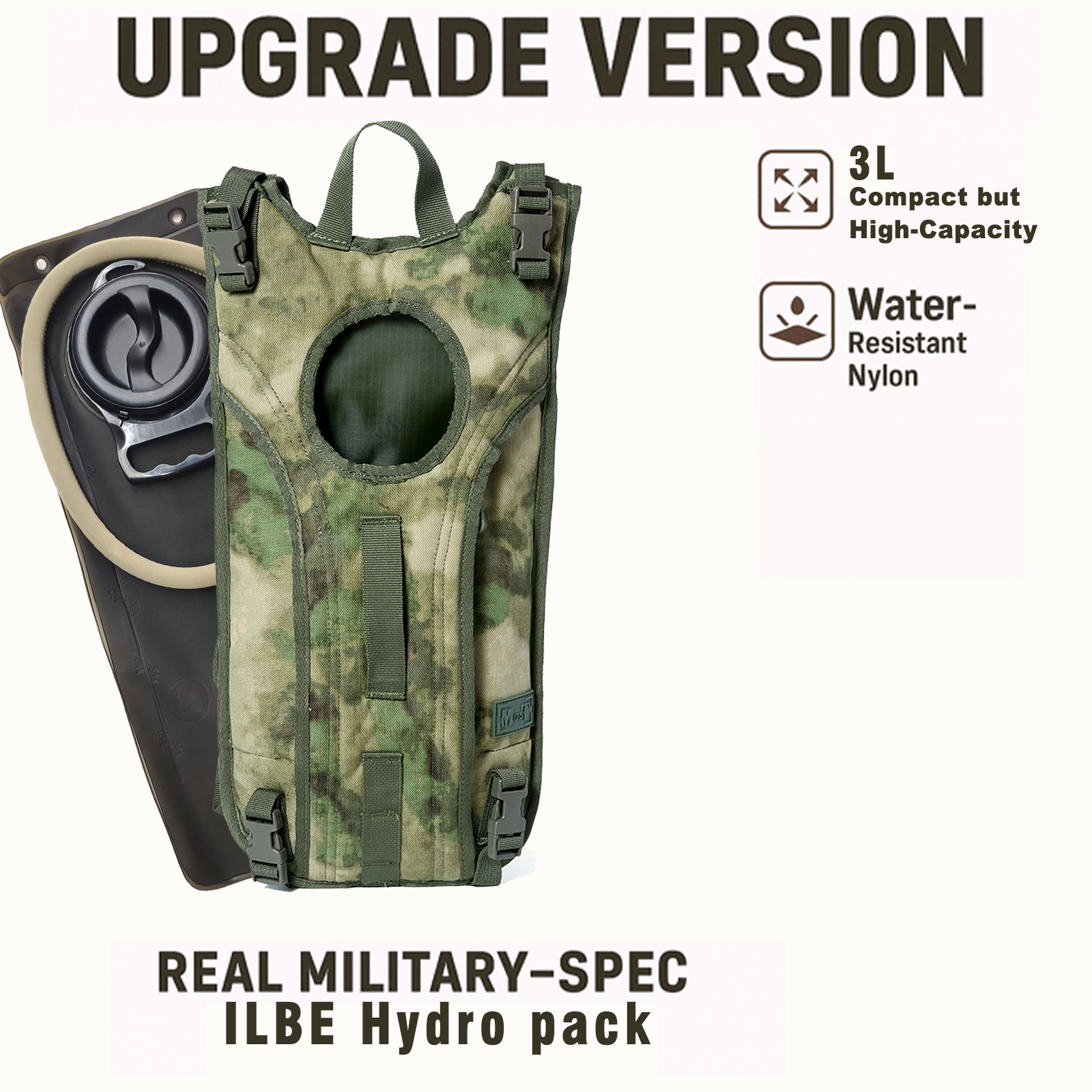 USMC ILBE Hydration Carrier – Multi-Terrain Camo, Includes 3L Bladder, Military MOLLE Water Pack