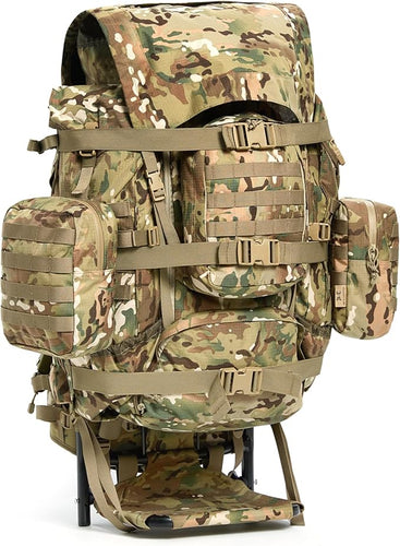 Iraklis External Frame Rucksack – Multicam | 90L Heavy-Duty MOLLE Pack with Folding Load Shelf – Herakles Series - AKmax