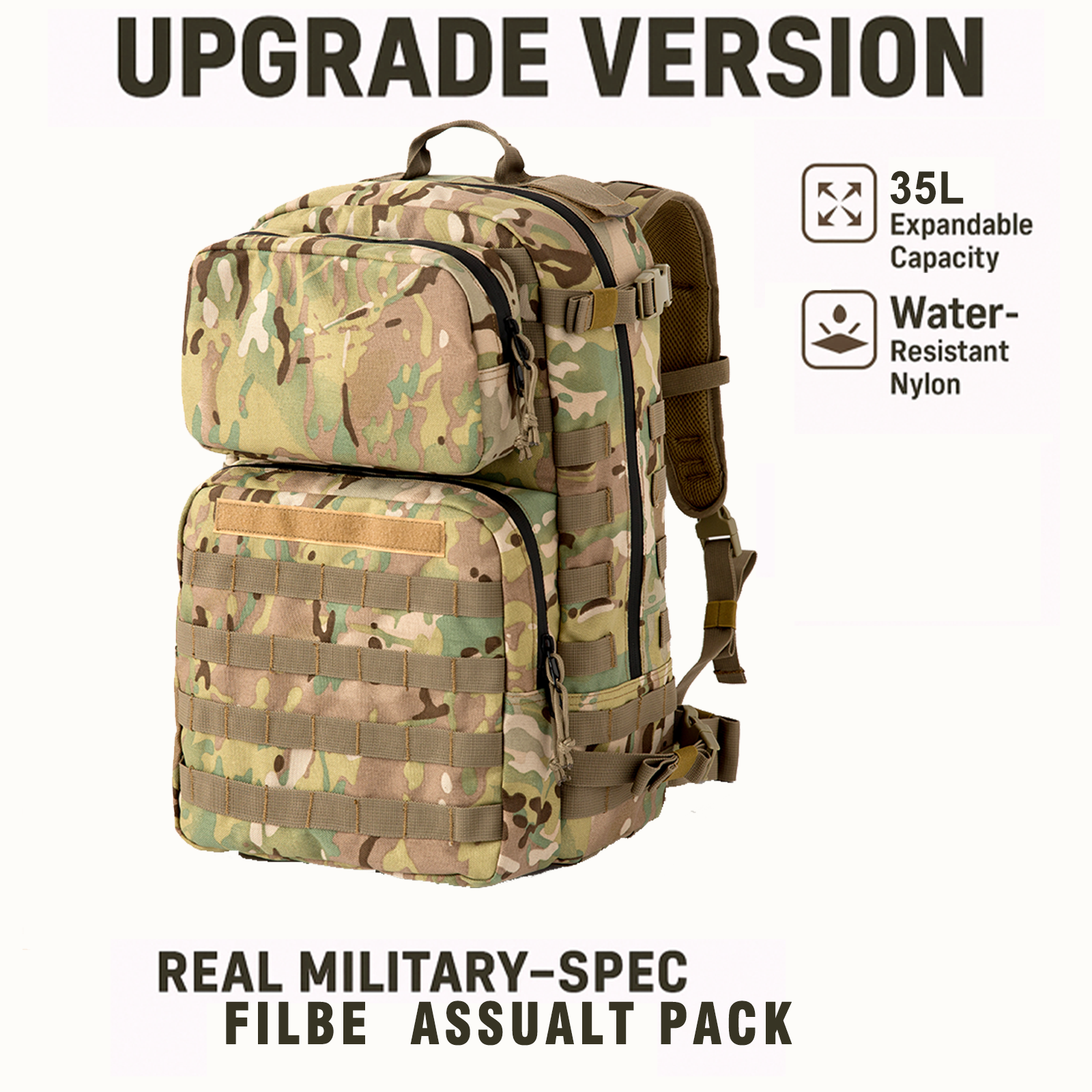 FILBE 1.0 Assault Pack – Military Tactical Backpack with MOLLE System & Hydration Compatibility, 30L Capacity