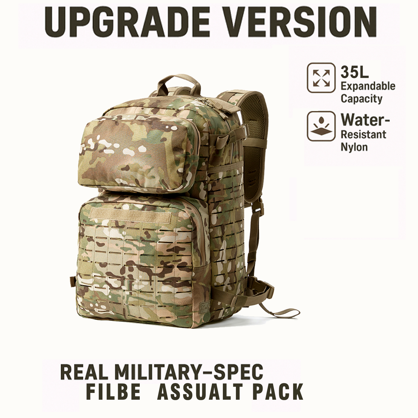FILBE 2.0 Assault Pack – 30L Tactical Backpack with Laser-Cut MOLLE Panels & Hydration System Compatibility for Military & Outdoor Use