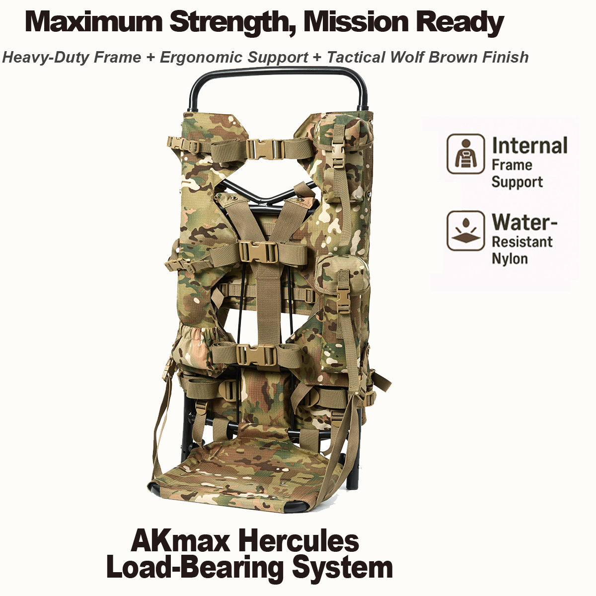 AKmax Iraklis External Frame System –  Comouflage | Heavy-Duty Freighter Pack Frame with Load Shelf – Herakles Series