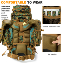 Load image into Gallery viewer, AKmax PLCE Pro 120L Military Tactical Modular Rucksack – Laser-Cut MOLLE Backpack, Hydration Ready (Camouflage / Marpat Woodland)
