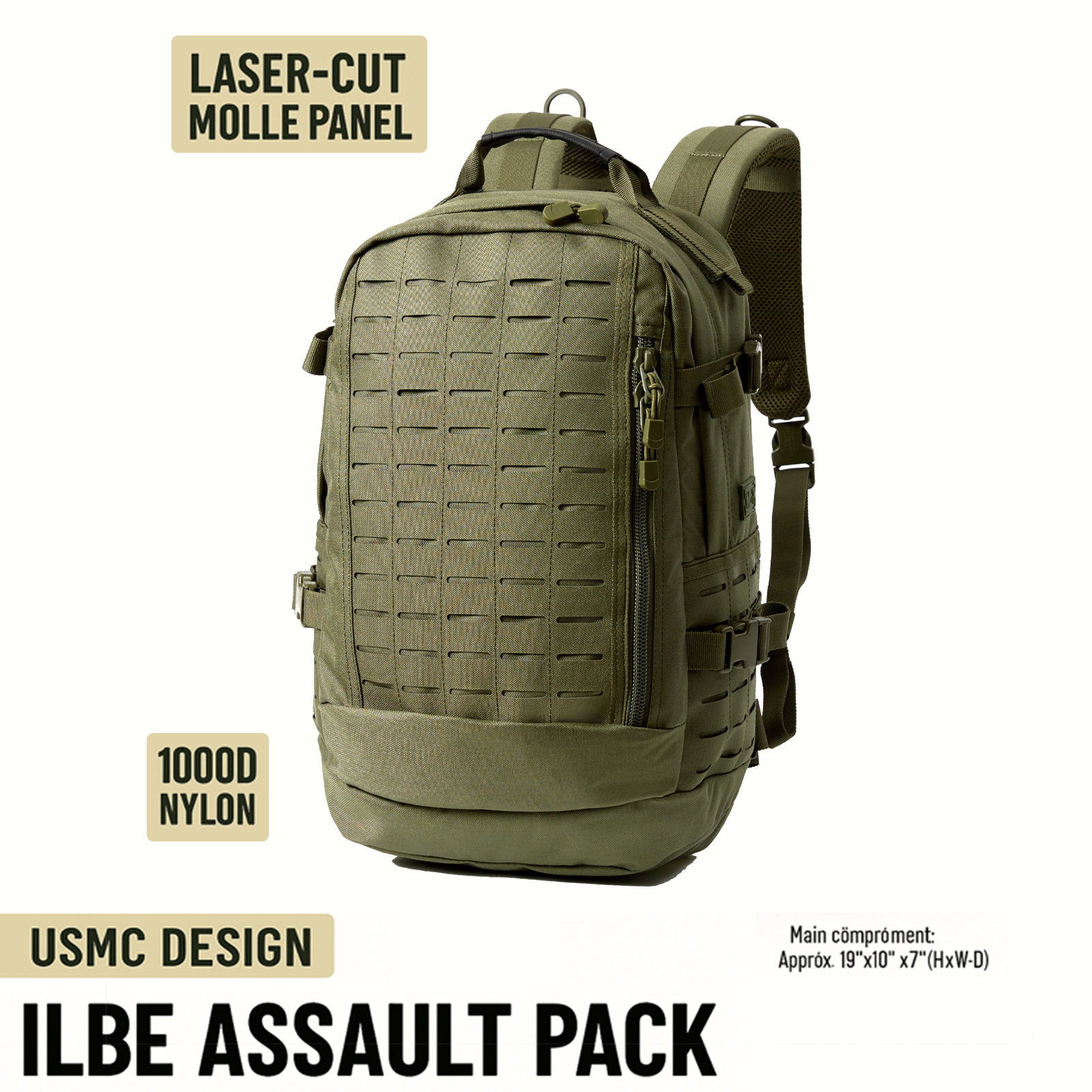 ILBE 2.0 Assault Pack 45L – Olive Drab Tactical Backpack with Laser-Cut MOLLE Panels & Hydration System for Outdoor, Military, Hiking