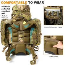 Load image into Gallery viewer, AKmax PLCE Pro 120L Military Tactical Modular Rucksack – Laser-Cut MOLLE Backpack, Hydration Ready (Camouflage / Marpat Woodland)
