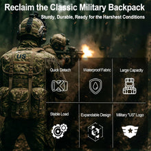 Load image into Gallery viewer, AKmax ALICE-L Max Tactical Backpack 55L, Coyote Brown Rugged Rucksack with Enhanced Waist Support, Quick-Release Buckles, Thick Shoulder Straps, Multi-Pocket Load-Bearing Pack for Outdoor &amp; Field Use
