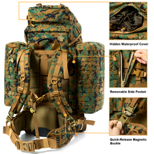 Load image into Gallery viewer, AKmax PLCE Pro 120L Military Tactical Modular Rucksack – Laser-Cut MOLLE Backpack, Hydration Ready (Camouflage / Marpat Woodland)
