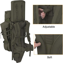 Load image into Gallery viewer, MT Military Hunting Rucksack with Detachable Rifle Carry System – 77L Backpack with Aluminum External Frame for Camping, Hunting, and Hiking
