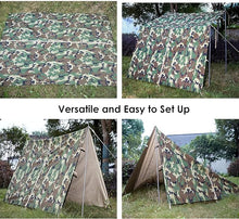 Load image into Gallery viewer, Woodland tarp shelter pitched with poles
