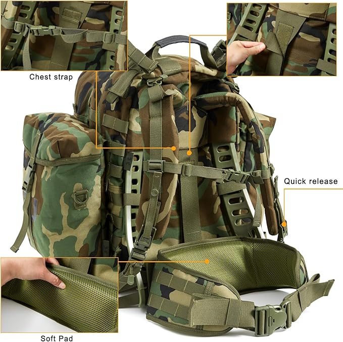 MOLLE Medium Rucksack – Woodland Camo Modular 60L Pack with