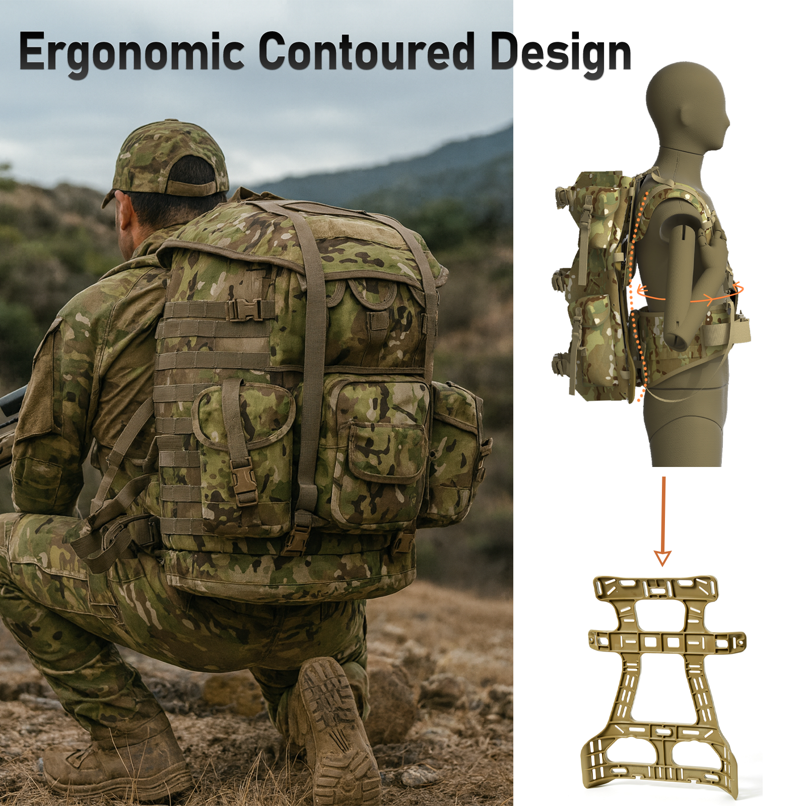 AKamx MOLLE 4000 Tactical Military Rucksack with Frame – 1:1 U.S.