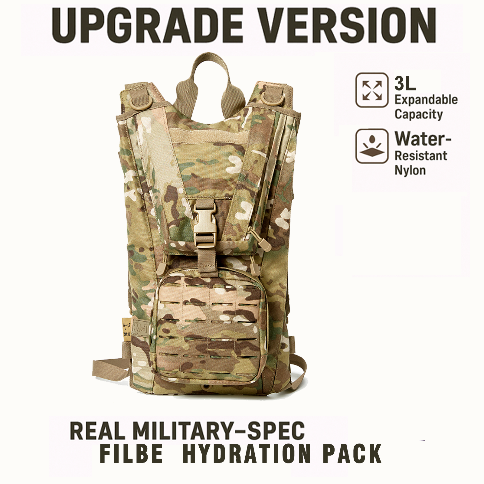 FILBE2.0 Hydration Pack – Tactical Water Carrier with Laser-Cut MOLLE Panels & Padded Harness for Military & Outdoor Use