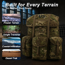 Load image into Gallery viewer, AKmax ALICE-L Max Tactical Backpack 55L, Coyote Brown Rugged Rucksack with Enhanced Waist Support, Quick-Release Buckles, Thick Shoulder Straps, Multi-Pocket Load-Bearing Pack for Outdoor &amp; Field Use
