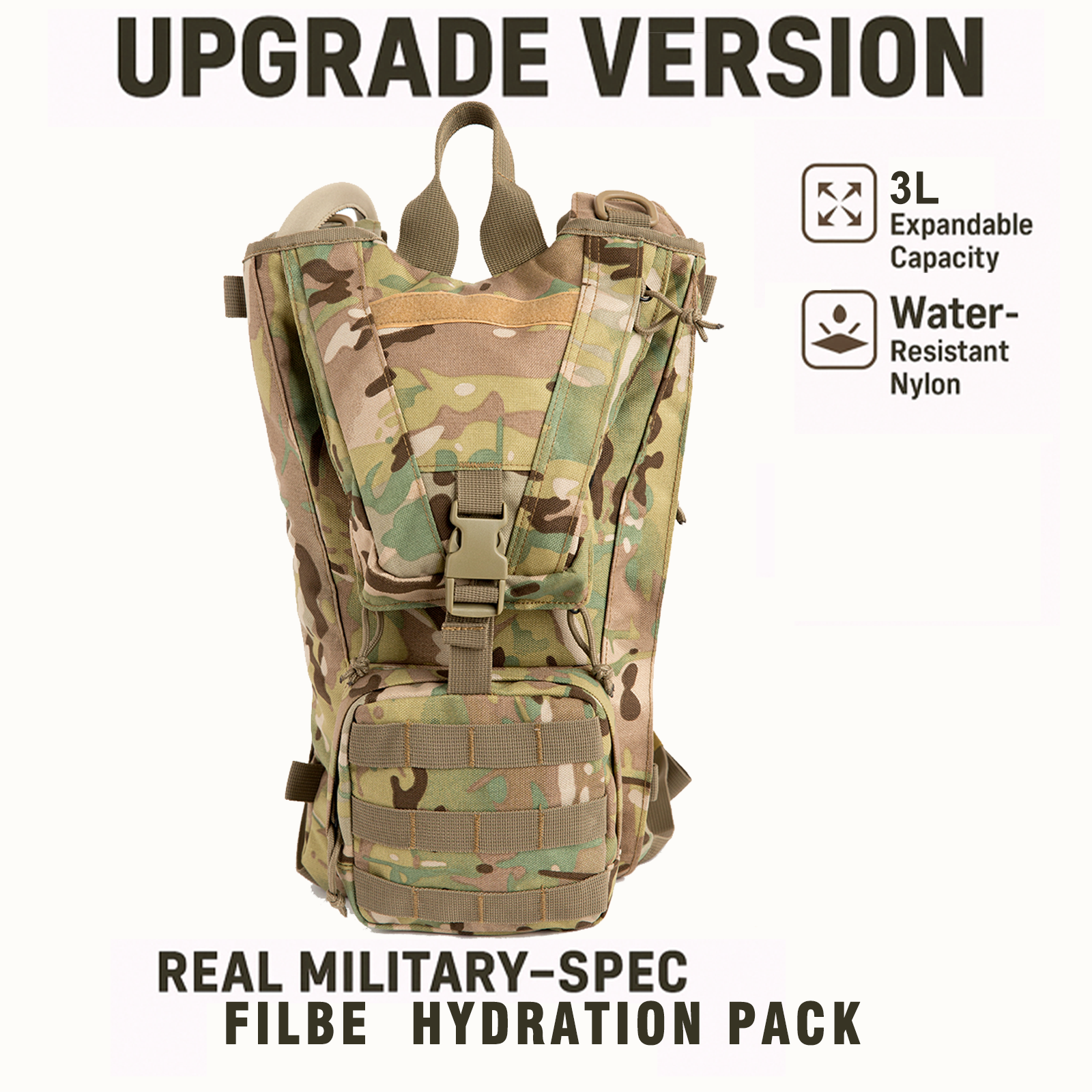 FILBE Hydration Pack – Tactical Water Carrier with Front MOLLE Webbing & 3L Bladder Compatibility for Military and Outdoor Use