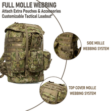 Load image into Gallery viewer, AKamx MOLLE 4000 Tactical Military Rucksack with Frame – 1:1 U.S. Airborne Replica Camouflage Army Backpack (85L+)
