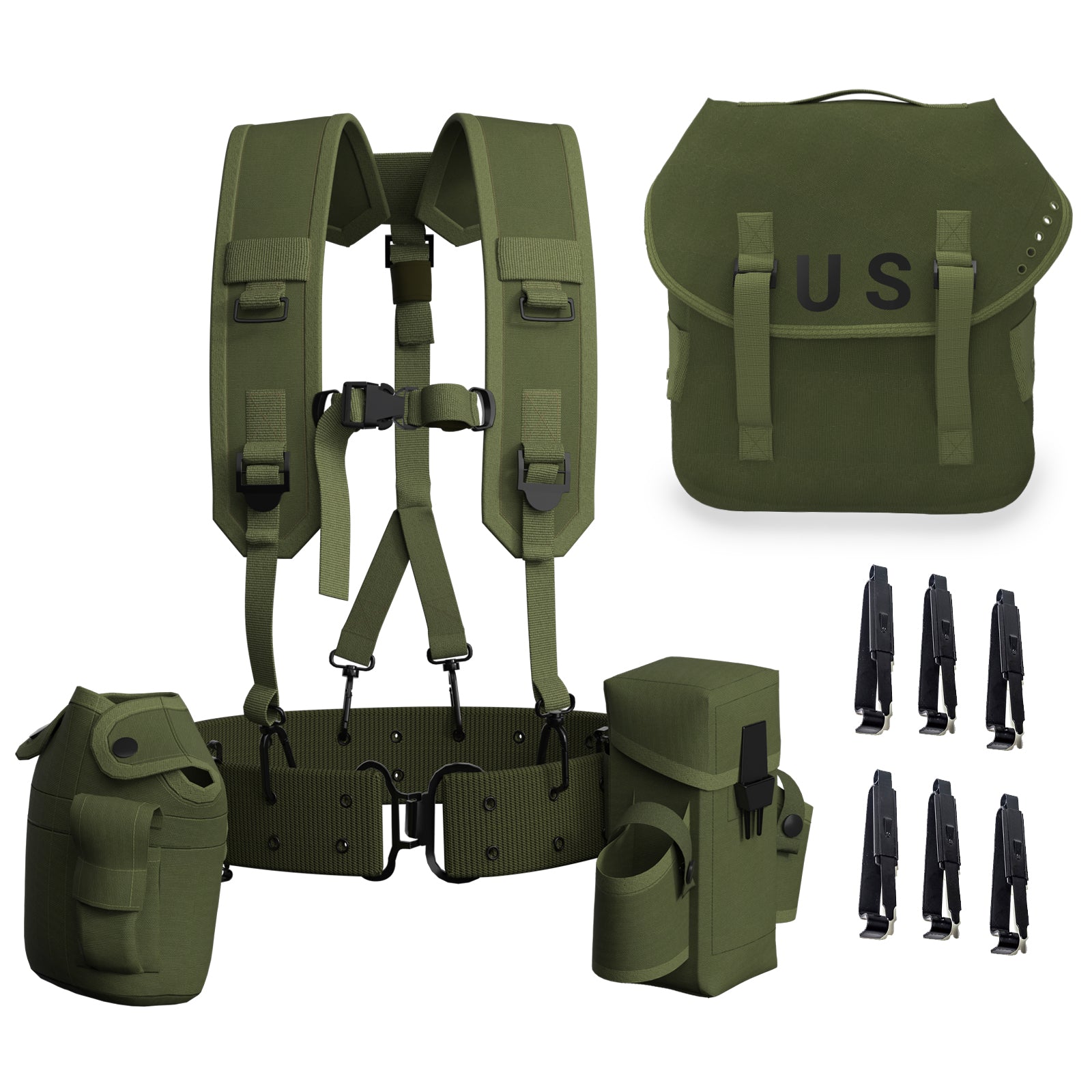 AKmax Military ALICE Yoke Shoulder Strap with Belt, Utility Army Butt Pack and Canteen & Magazine Pouch set for Outdoor Backpack