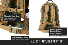 Load image into Gallery viewer, ILBE 1.0 Assault Pack 45L MARPAT Woodland dimensions
