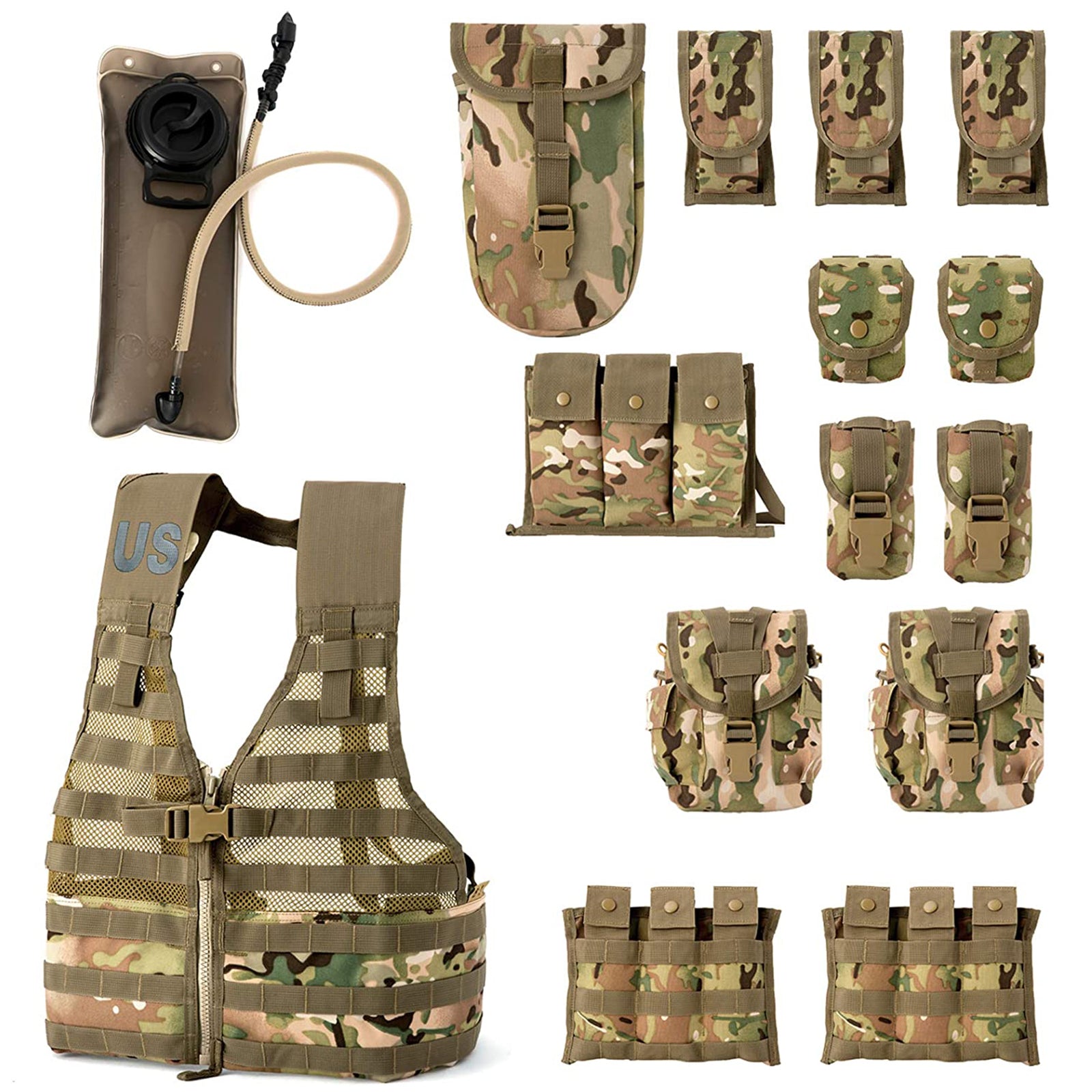 Akmax Military Rifleman Fighting Load Carrier Vest and Army Pouches Multicam - AKmax Military