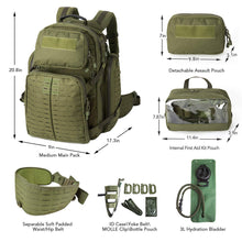 Load image into Gallery viewer, Akmax Military Adventure 72H Bug-Out Bag Assault Hiking Rucksack Backpack Olive Drab - AKmax Military
