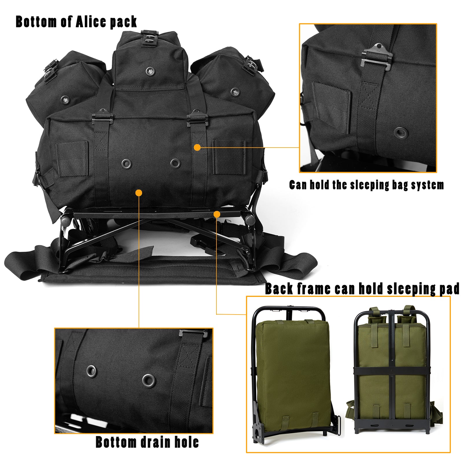 ALICE Pack Large Size – Black Heavy-Duty Outdoor Rucksack with Externa ...